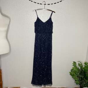 Adrianna Papell Navy Sequin Tank Evening Gown